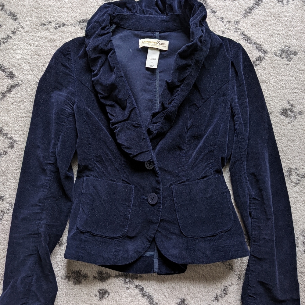 London Jean Velvet Ruffle Blazer